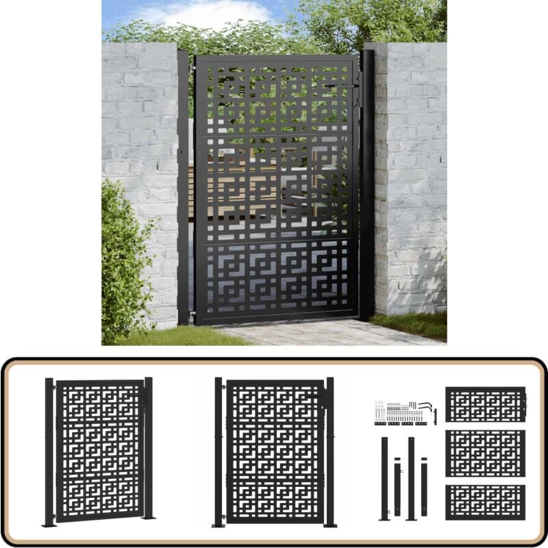 Vidaxl - Portail de jardin noir 105x130 cm acier conception croisée