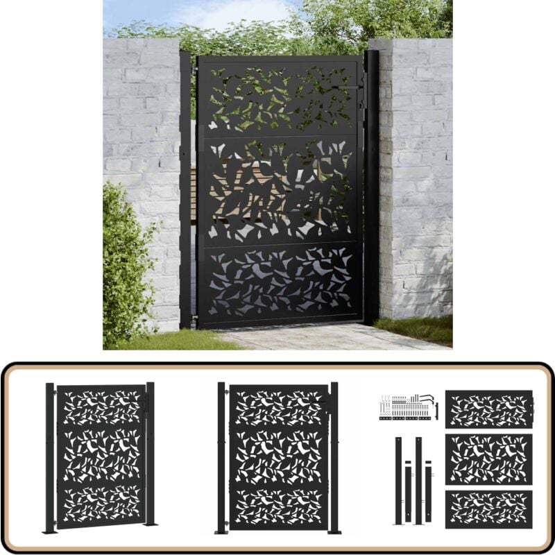 Vidaxl - Portail de jardin noir 105x130 cm acier conception de feuilles