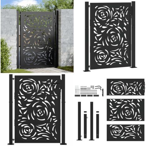 vidaXL Portail de jardin noir 105x130 cm acier conception de flamme