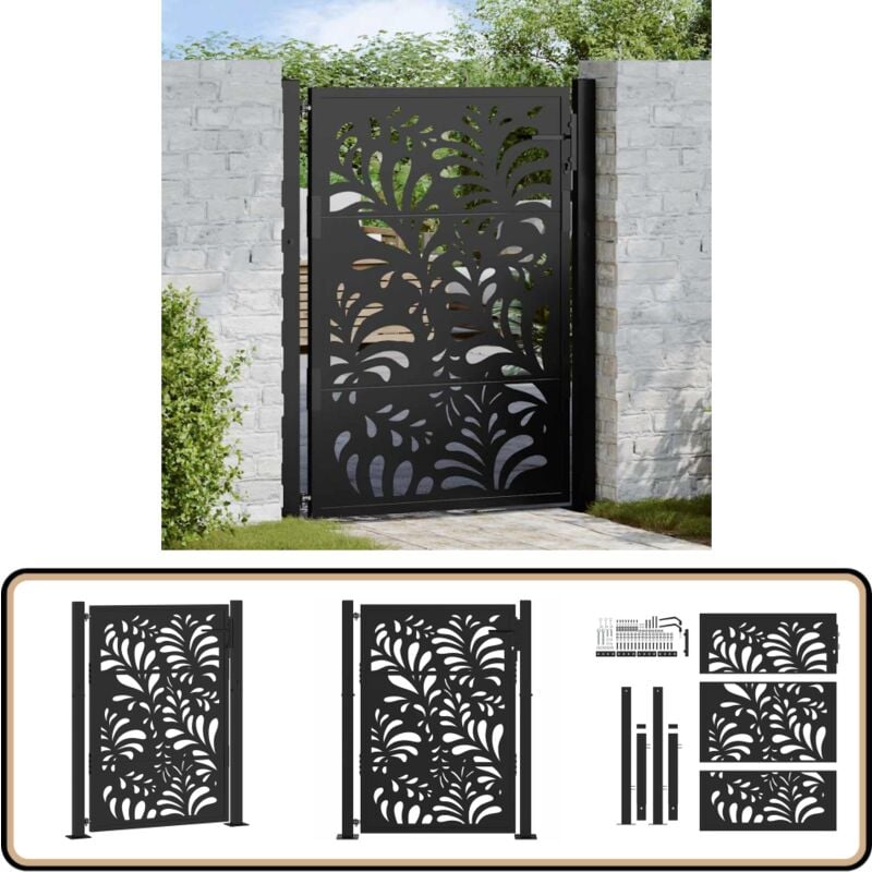 Vidaxl - Portail de jardin noir 105x130 cm acier conception de vagues