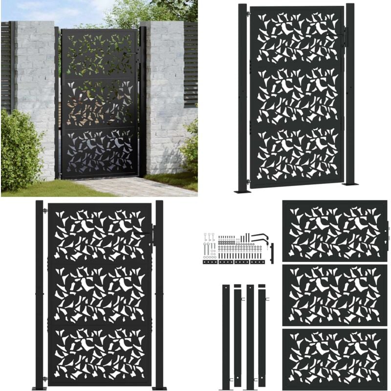 Vidaxl - Portail de jardin noir 105x155 cm acier conception de feuilles