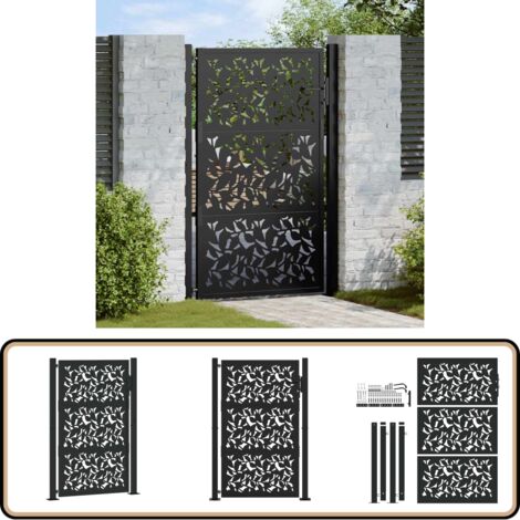 vidaXL Portail de jardin noir 105x155 cm acier conception de feuilles