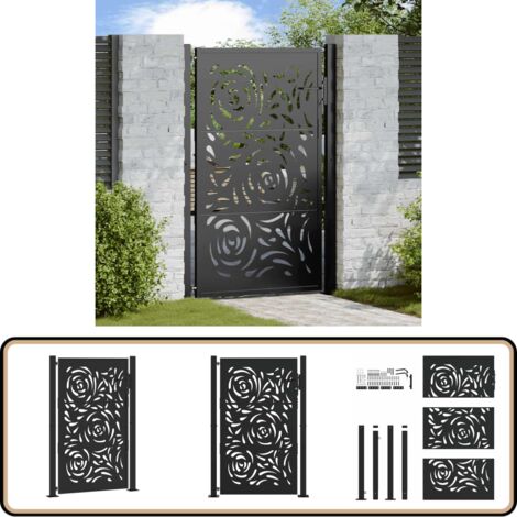 vidaXL Portail de jardin noir 105x155 cm acier conception de flamme