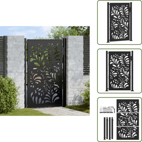 vidaXL Portail de jardin noir 105x155 cm acier conception de vagues