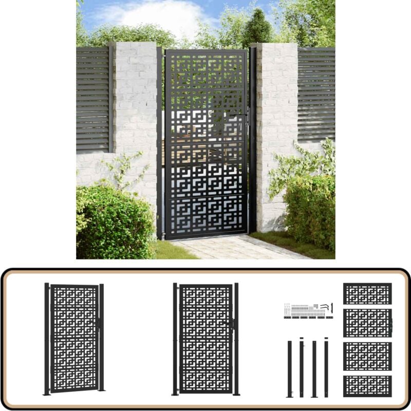 Vidaxl - Portail de jardin noir 105x180 cm acier conception croisée