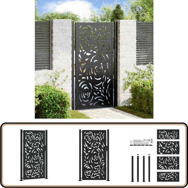 Vidaxl - Portail de jardin noir 105x180 cm acier conception de flamme
