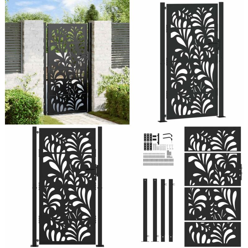 Vidaxl - Portail de jardin noir 105x180 cm acier conception de vagues