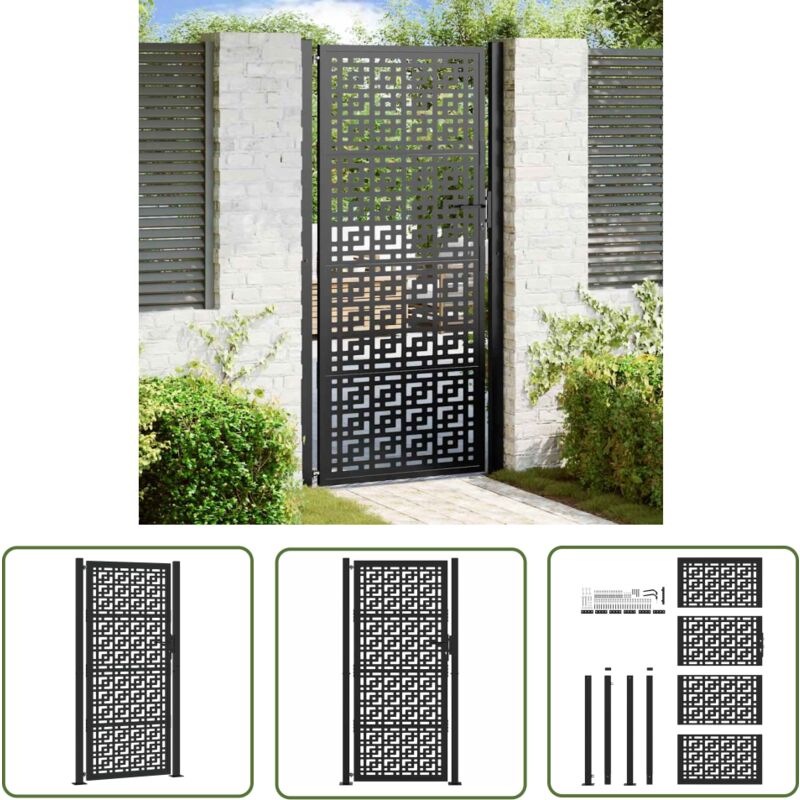 The Living Store - vidaXL Portail de jardin noir 105x205 cm acier conception croisée