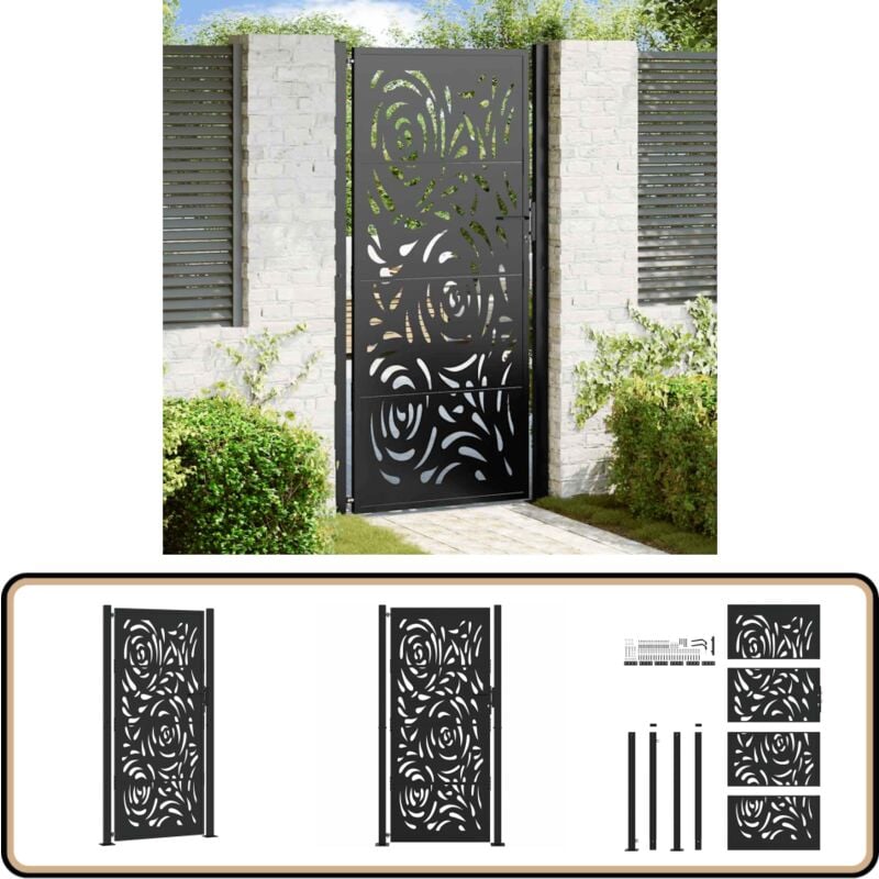 Vidaxl - Portail de jardin noir 105x205 cm acier conception de flamme