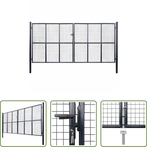 vidaXL Portail de patio -  Portail de jardin grillagé en acier galvanisé gris 400 x 200 cm
