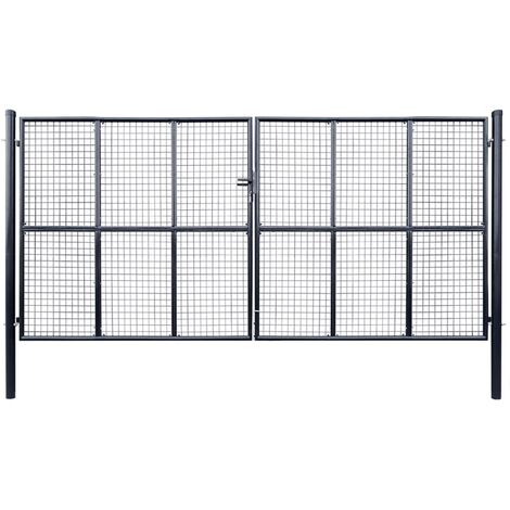Vidaxl – Portail grillagé en acier galvanisé 415 x 200 cm – Couleur gris anthracite – Poteaux de 78 mm pour installation facile – 3 clés incluses