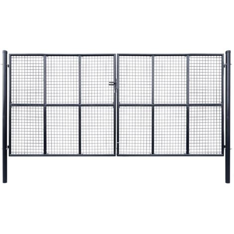 Vidaxl – Portail grillagé en acier galvanisé 415 x 200 cm – Couleur gris anthracite – Poteaux de 78 mm pour installation facile – 3 clés incluses