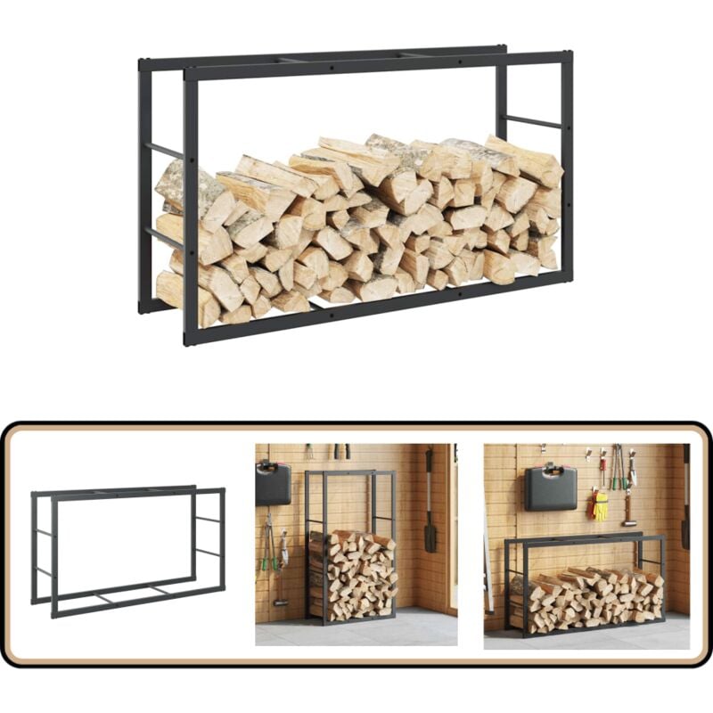 vidaXL Portant de bois de chauffage noir 110x30x61 cm acier