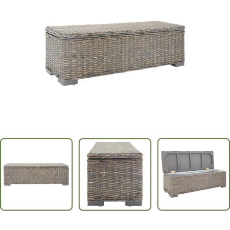 vidaXL Portaoggetti -  Portaoggetti Grigio 110cm Rattan Kubu Naturale e Massello Mogano
