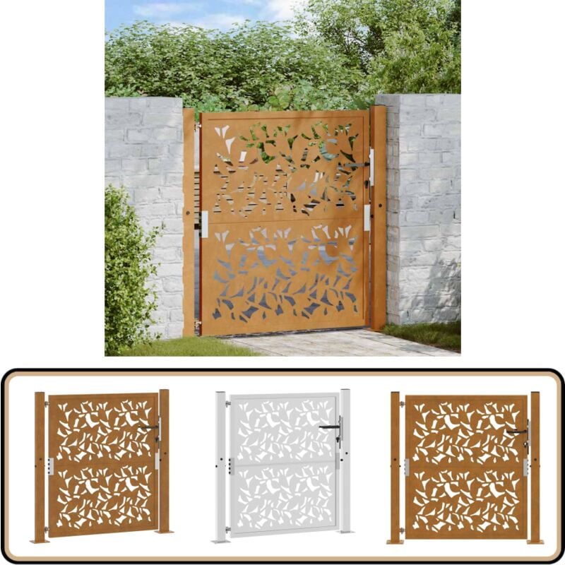 Vidaxl - Porte de jardin acier résistant aux intempéries design feuilles