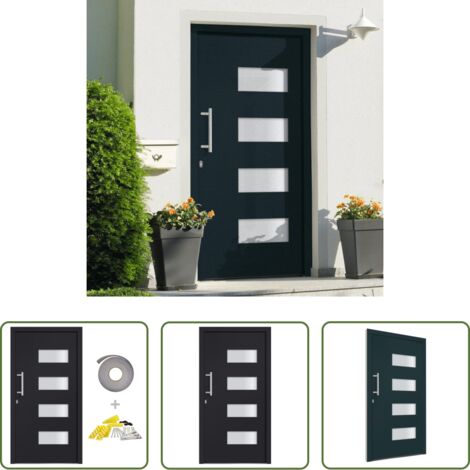 vidaXL Porte en aluminium -  Porte d'entrée Aluminium et PVC Anthracite 110x210 cm