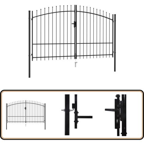 Vidaxl – Portillon double porte acier noir 3x1,75 m – Hauteur 175 cm – Charnières à boulon – Résistant à la corrosion – Pour jardin moderne
