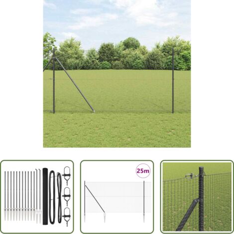 vidaXL Poste de acero -  Poste de Valla Gris 25 x 1,5 m (19 x 19 mm malla) Acero