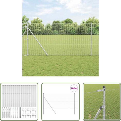 vidaXL Poste de acero -  Poste de Valla Plateado 100 x 1 m (malla de 36 mm) Acero