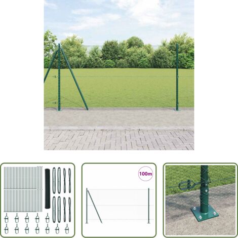 vidaXL Poste de acero -  Poste de Valla Verde 100 x 1,2 m (malla de 13 mm) Acero y PVC