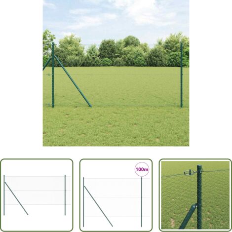 vidaXL Poste de acero -  Poste de Valla Verde 100 x 1,6 m (malla de 25 mm) Acero y PVC