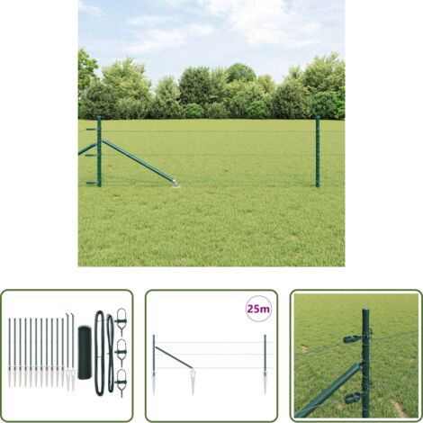 vidaXL Poste de acero -  Poste de Valla Verde 25 x 0,4 m (malla de 25 mm) Acero y PVC