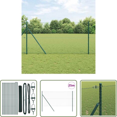 vidaXL Poste de acero -  Poste de Valla Verde 25 x 1 m (malla de 13 mm) Acero