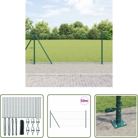 vidaXL Poste de acero -  Poste de Valla Verde 50 x 0,8 m (malla de 36 mm) Acero y PVC