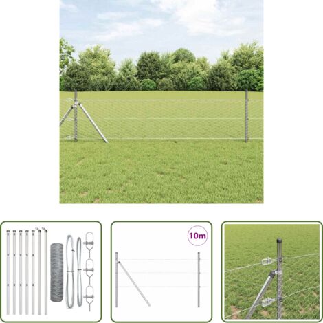 vidaXL Poste de seguridad -  Poste de Valla Plateado 10 x 0,4 m (malla de 36 mm) Acero
