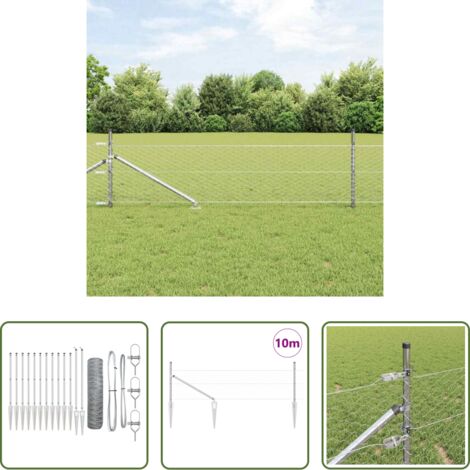 vidaXL Poste de seguridad -  Poste de Valla Plateado 10 x 0,5 m (malla de 36 mm) Acero
