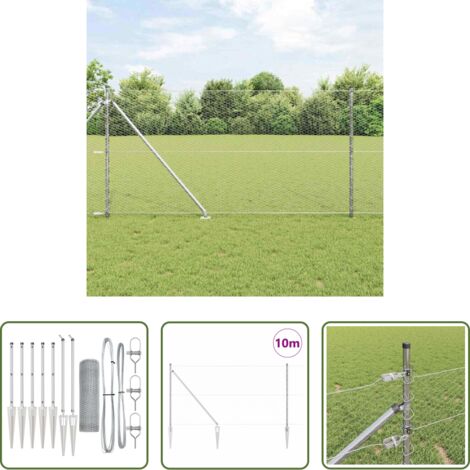 vidaXL Poste de seguridad -  Poste de Valla Plateado 10 x 1 m (malla de 25 mm) Acero