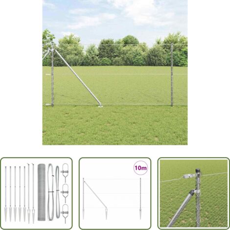 vidaXL Poste de seguridad -  Poste de Valla Plateado 10 x 1,2 m (malla de 25 mm) Acero