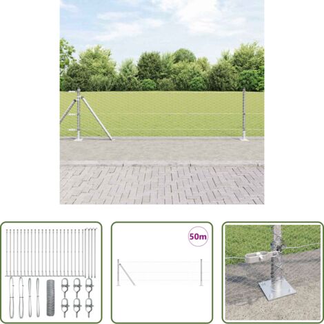 vidaXL Poste de seguridad -  Poste de Valla Plateado 50 x 0,6 m (malla de 36 mm) Acero