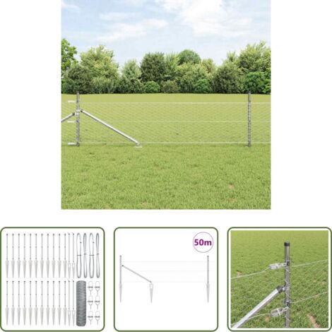 vidaXL Poste de seguridad -  Poste de Valla Plateado 50 x 0,8 m (malla de 36 mm) Acero