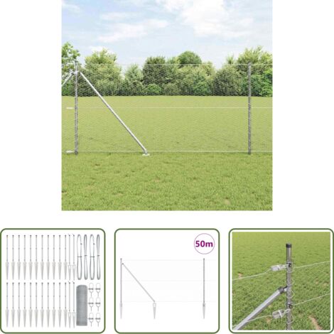 vidaXL Poste de seguridad -  Poste de Valla Plateado 50 x 1 m (malla de 25 mm) Acero