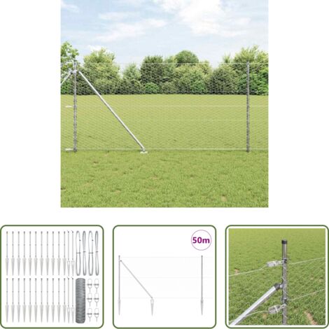 vidaXL Poste de seguridad -  Poste de Valla Plateado 50 x 1 m (malla de 36 mm) Acero