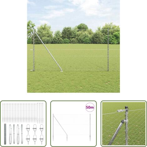 vidaXL Poste de seguridad -  Poste de Valla Plateado 50 x 1,6 m (malla de 50 mm) Acero