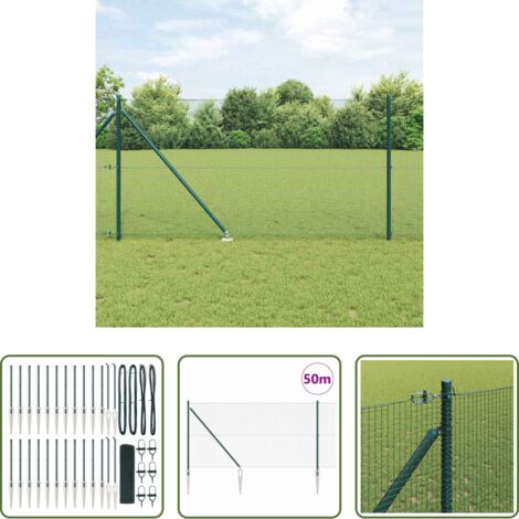 vidaXL Poste verde -  Poste de Valla Verde 50 x 1 m (malla de 16 x 16 mm) Acero y PVC