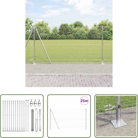 vidaXL Postes para jardín -  Poste de Valla Plateado 25 x 1,2 m (malla de 25 x 25 mm) Acero