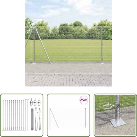 vidaXL Postes para terraza -  Poste de Valla Plateado 25 x 1,2 m (malla de 19 x 19 mm) Acero