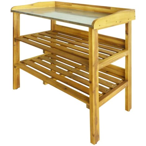 main image of "vidaXL Potting Bench with 2 Shelves Solid Acacia Wood and Zinc - Brown"