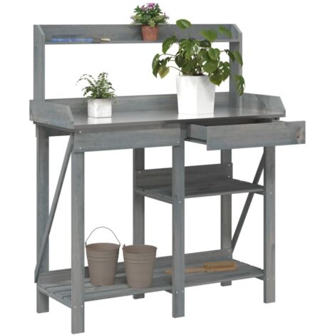 vidaXL Potting Bench with Shelves Grey Solid Wood Fir