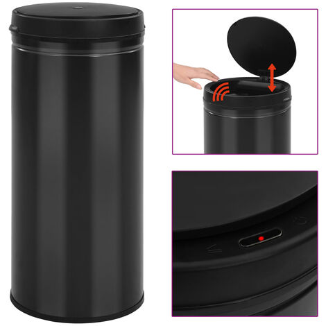 Vidaxl – Poubelle automatique 80 L – Acier au carbone noir – Capteur infrarouge – Dimensions 36 x 86 cm – Couvercle amovible