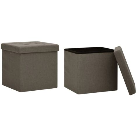 vidaXL Pouf con Contenitore Pieghevoli 2 pz Marroni in Simil Lino