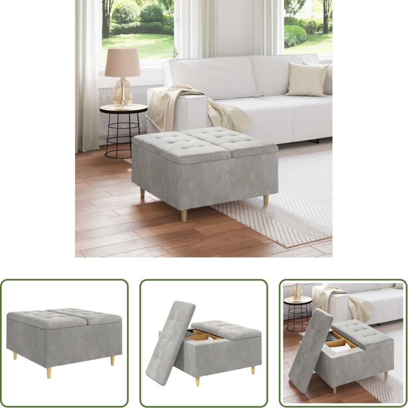 Meuble de salon - Pouf de rangement Gris clair 80 x 80 x 45 cm Velours