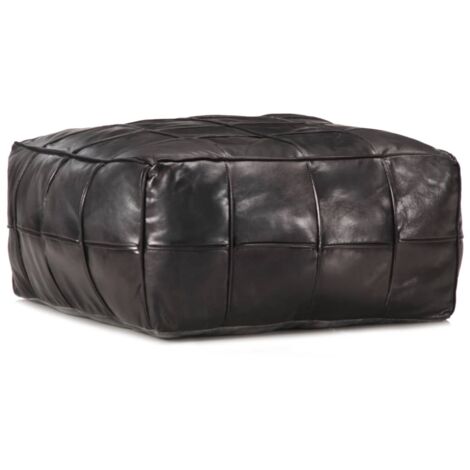 Vidaxl – Pouf 60 x 60 x 30 cm noir en cuir véritable de chèvre – Rembourrage en coton – Aspect vintage pour décoration intérieure