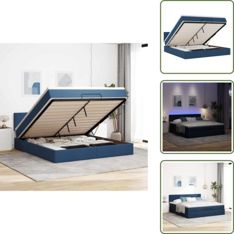 vidaXL Pouf Letto con Materasso e LED Blu 180x200cm in Tessuto