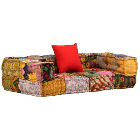 vidaXL Pouf Modulare a 2 Posti in Tessuto Patchwork