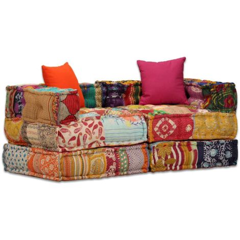vidaXL Pouf Modulare a 2 Posti in Tessuto Patchwork