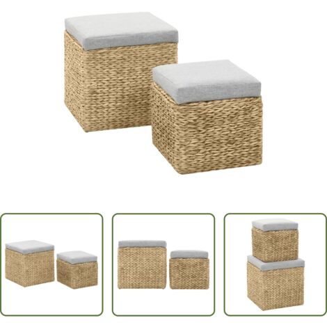 vidaXL Pouf rustico - Set Pouf 2 pz in Giunco Grigio